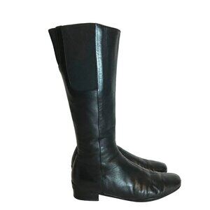 Prada Black Leather Tall Boots Side Zip Womens 7.5/37.5